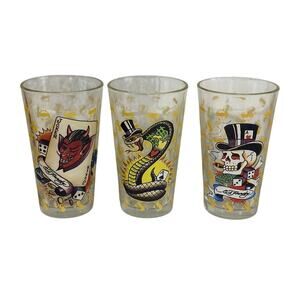 Ed Hardy Tattoo Flash Pint Glasses – Set of 3